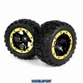 Blackzon 540087 Slyder MT Wheels/Tires Assembled (Black/Gold)