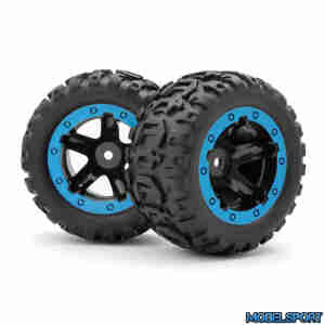 Blackzon 540108 Slyder MT Wheels/Tires Assembled (Black/Blue)