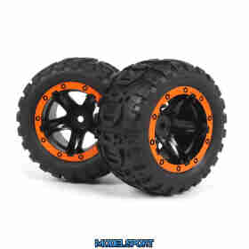 Blackzon 540195 Slyder MT Wheels/Tires Assembled (Black/Orange)