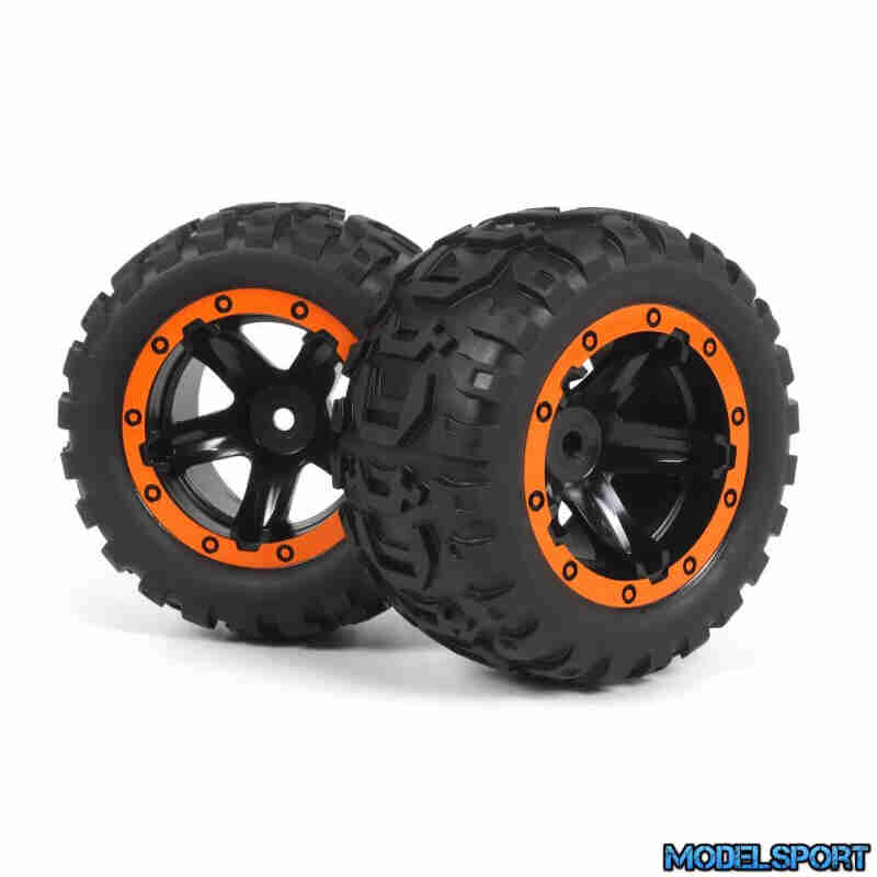 Blackzon 540195 Slyder MT Wheels/Tires Assembled (Black/Orange)