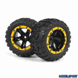Blackzon 540260 Slyder MT Wheels/Tires Assembled (Black/Yellow)