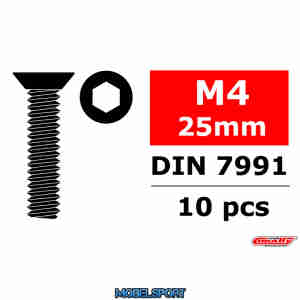 Team Corally - Steel Screws M4 x 25mm - Hex Flat Head - 10 pcs