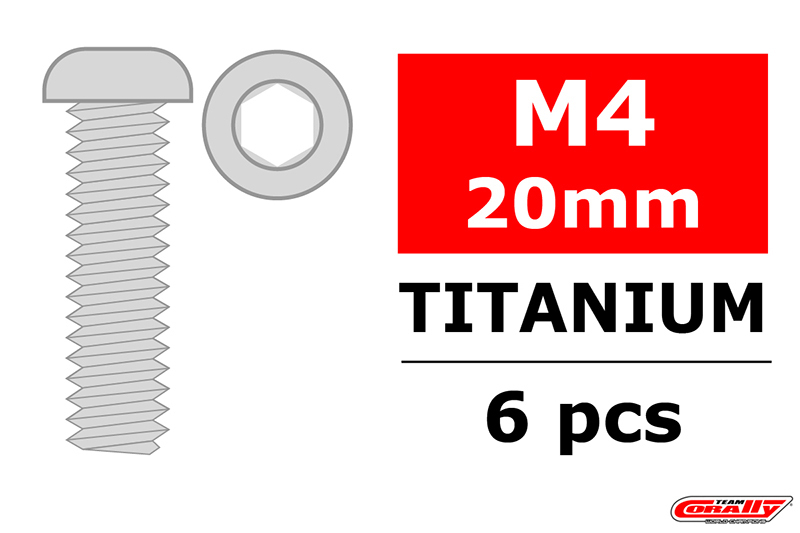 Team Corally - Titanium Screws M4 x 20mm - Hex Button Head - 6 pcs Team Corally - Titanium Screws M4 x 20mm - Hex Button Head - 6 pcs