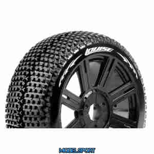 Louise RC - B-TURBO - 1-8 Buggy Tire Set - Mounted - Soft - Black Spoke Wheels - Hex 17mm - L-T3104SB