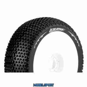 Louise RC - B-TURBO - 1-8 Buggy Tire Set - Mounted - Soft - White Wheels - Hex 17mm - L-T3104SW