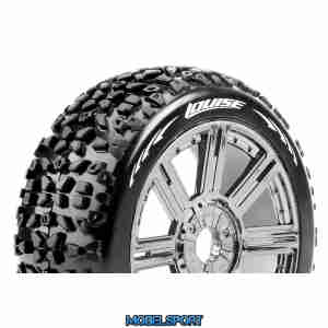 Louise RC - B-MAZINGER - 1-8 Buggy Tire Set - Mounted - Soft - Black-Chrome Spoke Wheels - Hex 17mm - L-T3108SBC