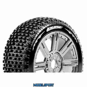 Louise RC - B-PIRATE - 1-8 Buggy Tire Set - Mounted - Soft - Black-Chrome Spoke Wheels - Hex 17mm - L-T3126SBC