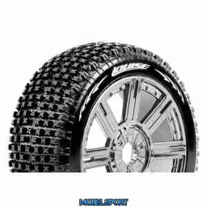 Louise RC - B-PIRATE - 1-8 Buggy Tire Set - Mounted - Super Soft - Black-Chrome Spoke Wheels - Hex 17mm - L-T3126VBC