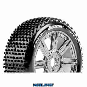 Louise RC - B-HORNET - 1-8 Buggy Tire Set - Mounted - Soft - Black-Chrome Spoke Wheels - Hex 17mm - L-T3150SBC