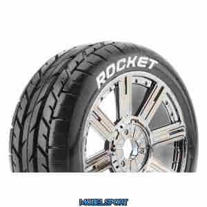 Louise RC - B-ROCKET - 1-8 Buggy Tire Set - Mounted - Soft - Black-Chrome Spoke Wheels - Hex 17mm - L-T3190SBC