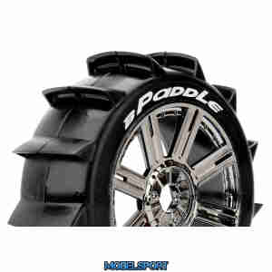 Louise RC - B-PADDLE - 1-8 Buggy Tire Set - Mounted - Soft - Black-Chrome Spoke Wheels - Hex 17mm - L-T3249SBC