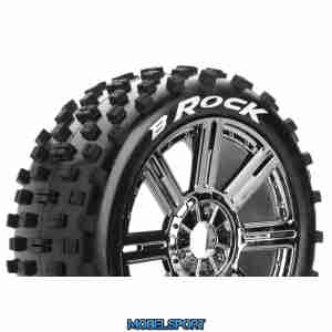 Louise RC - B-ROCK - 1-8 Buggy Tire Set - Mounted - Soft - Black-Chrome Spoke Wheels - Hex 17mm - L-T3270SBC