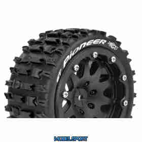 Louise RC - MFT - ST-PIONEER - 1-10 Monster Truck Tire Set - Mounted - Sport - Black 2.8 Bead-Lock Wheels - 1/2-Offset - Hex 14mm - L-T3312SBM