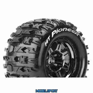 Louise RC - MFT - MT-PIONEER - 1-8 Monster Truck Tire Set - Mounted - Sport - Black Chrome 3.8 Bead Style Wheels - 0-Offset - Hex 17mm - L-T3321BC
