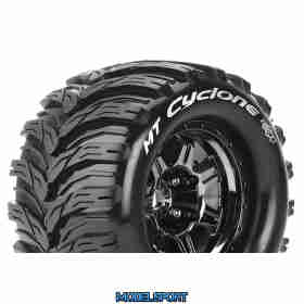 Louise RC - MFT - MT-CYCLONE - 1-8 Monster Truck Tire Set - Mounted - Sport - Black Chrome 3.8 Bead Style Wheels - 1/2-Offset - Hex 17mm - L-T3323BCH