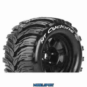 Louise RC - MFT - MT-CYCLONE - 1-8 Monster Truck Tire Set - Mounted - Sport - Black 3.8 Bead Style Wheels - 1/2-Offset - Hex 17mm - L-T3323BH
