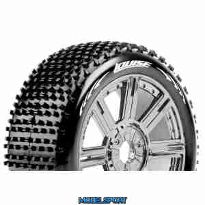 Louise RC - B-HORNET - 1-8 Buggy Tire Set - Mounted - Super Soft - Black-Chrome Spoke Wheels - Hex 17mm - L-T3150VBC