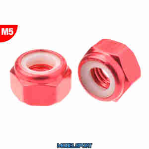 Team Corally - Aluminium Nylstop Nut - M5 - Red - 10 pcs
