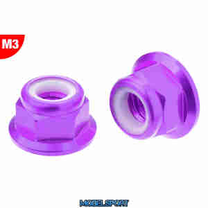 Team Corally - Aluminium Nylstop Nut - M3 - Flanged - Purple - 10 pcs