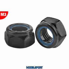 Team Corally - Steel Nylstop Nut M3 - Black Coated - 10 pcs