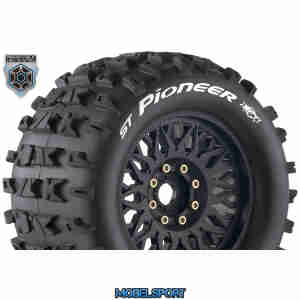 Louise RC - MFT - ST-PIONEER - 1-8 Stadium Truck Tire Set - Mounted - Sport - Black Wheels - Removable 0" & 1/2" OFFSET HEX 17mm - L-T3225X