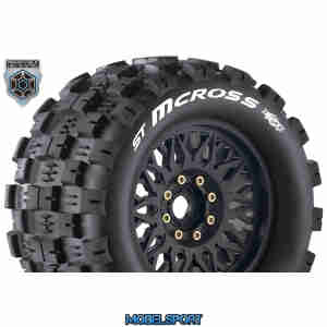 Louise RC - MFT - ST-MCROSS - 1-8 Stadium Truck Tire Set - Mounted - Sport - Black Wheels - Removable 0" & 1/2" OFFSET HEX 17mm - L-T3227X