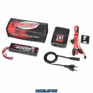 Team Corally - Energy Pack - Lipo 50C - 4200Mah - 2S - T-Plug - Hard Case + Racer 50 - 2-4S AC Charger + Lipo Safety Bag + Charge-Balance Lead
