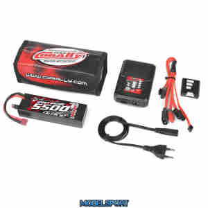 Team Corally - Energy Pack - Lipo 60C - 5500Mah - 2S - T-Plug - Hard Case + Racer 50 - 2-4S AC Charger + Lipo Safety Bag + Charge-Balance Lead