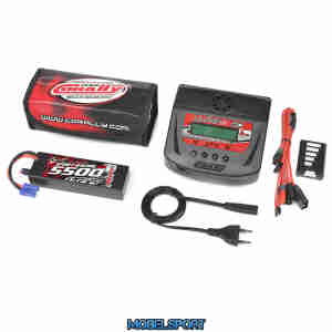 Team Corally - Energy Pack - Lipo 60C - 5500Mah - 2S - EC-5 - Hard Case + Ultra-X 80 - 1-6S AC/DC Charger + Lipo Safety Bag + Charge-Balance Lead
